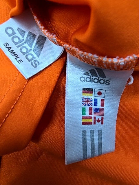 Adidas Men's Orange Striped Soccer Jersey M Climacool V-Neck Short Sleeve