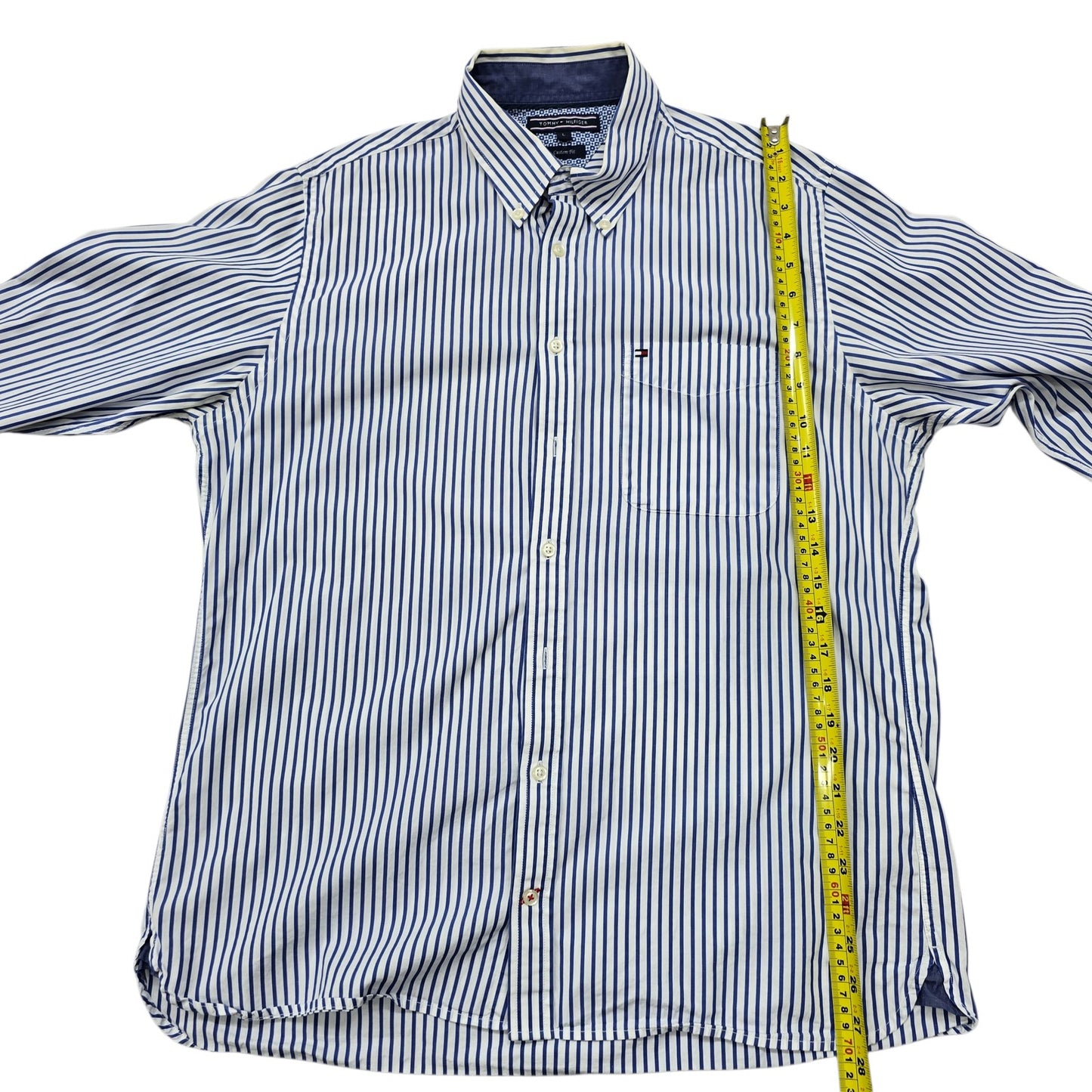 Tommy Hilfiger Men's Blue White Stripe Poplin Shirt Size L