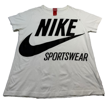 Nike Sportswear Unisex White Graphic T-Shirt Oversized Black Swoosh Logo Size L