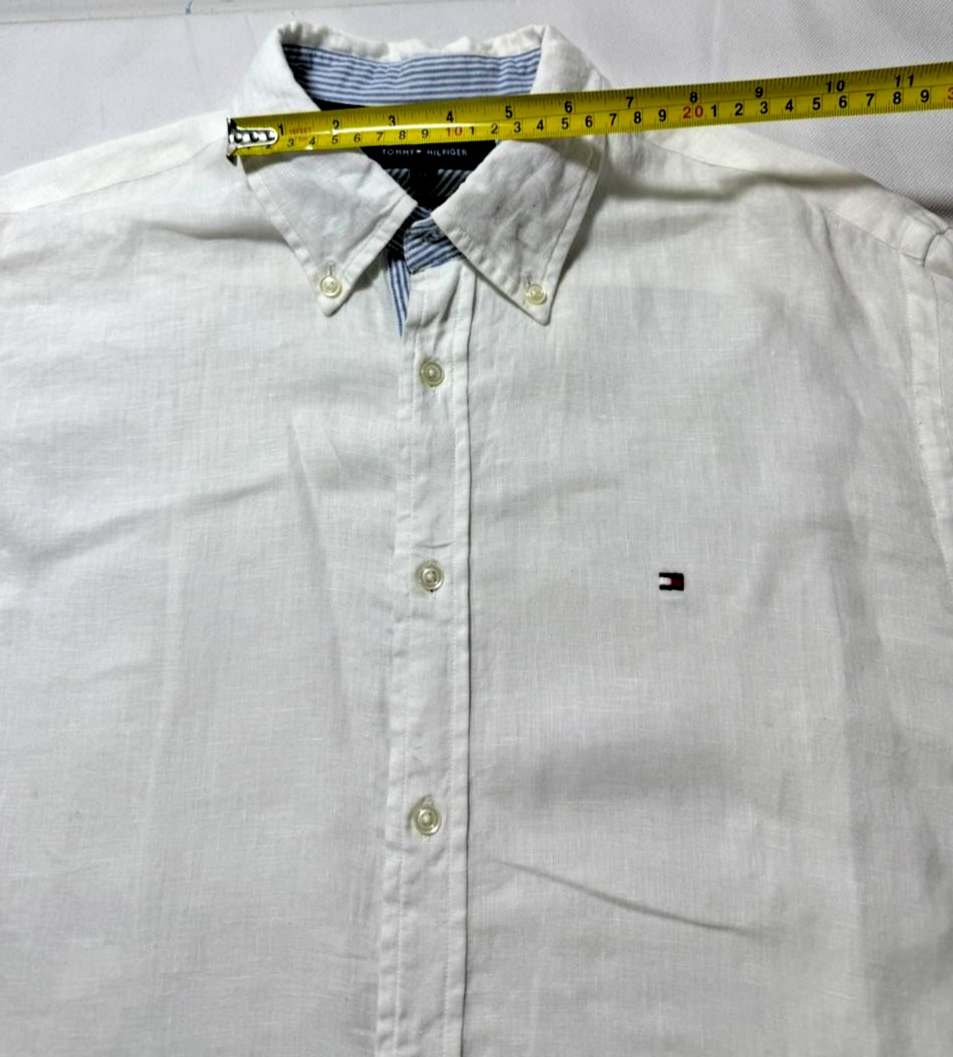 Tommy Hilfiger Follow Flag Detail Linen Relaxed Fit Shirt - Size M