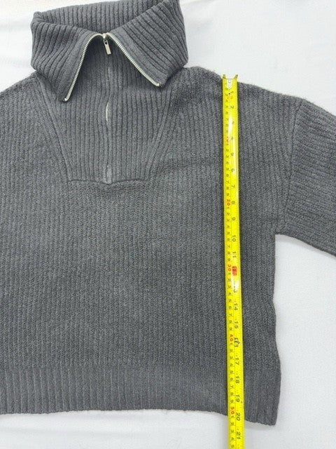 French Connection Women's Gray L Mock Neck Zip Knit Sweater Drop Shoulder