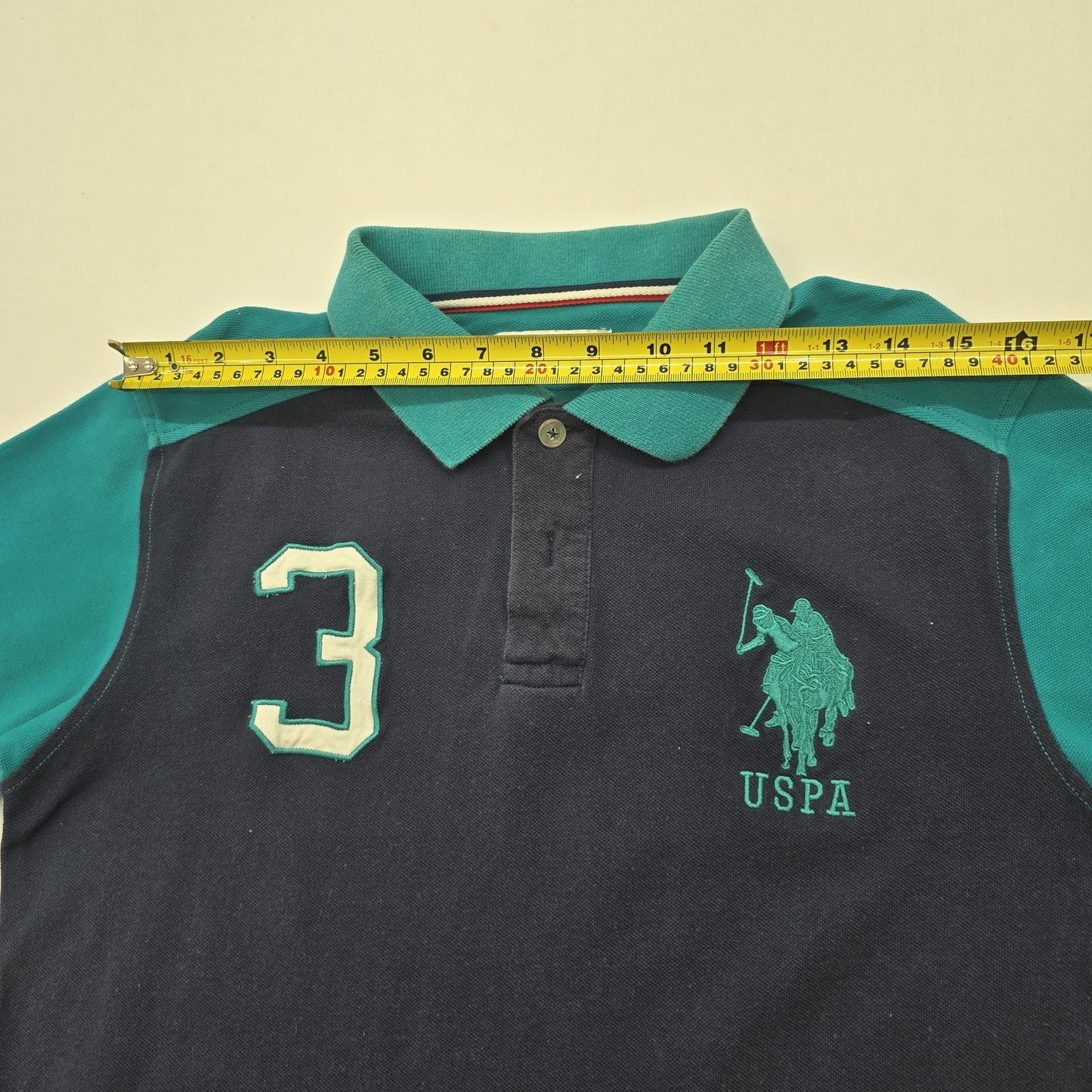 U.S. Polo Assn Boys Teal Color Block Polo Shirt Size 3 Sports Knit