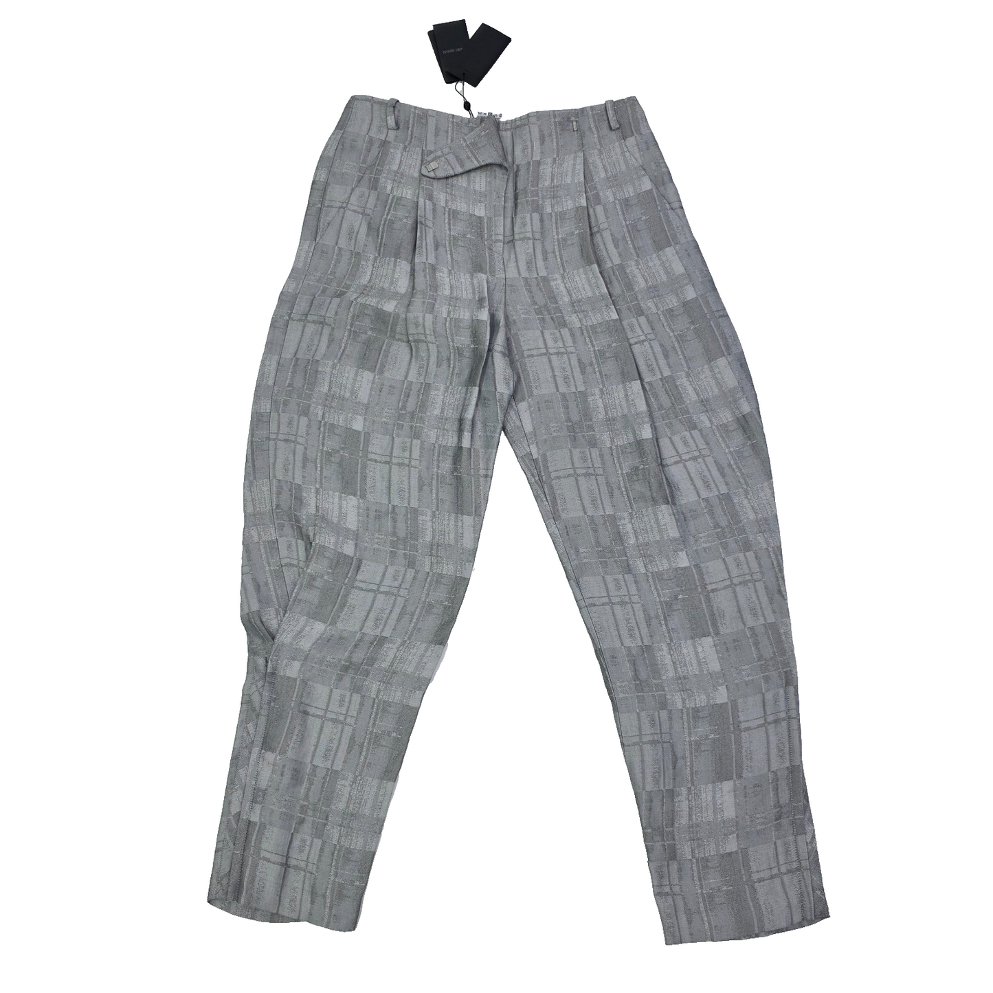 Giorgio Armani Check Motif Concealed Trousers Grey Wide Pleats Pants 42 BNWT