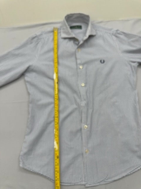 Fred Perry Men's White/Blue Gingham Button-Down Shirt Size M Cotton