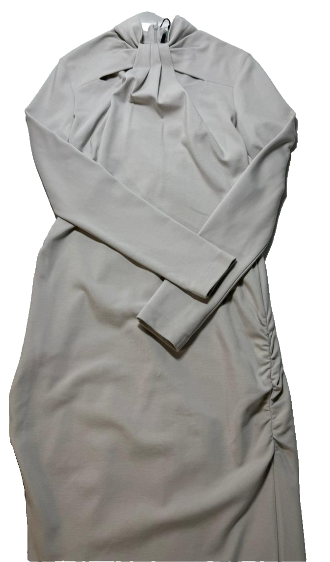 Bnwt Giorgio Armani  High Neck Tie Detail Midi Dress Long Sleeve Ruched Size 42