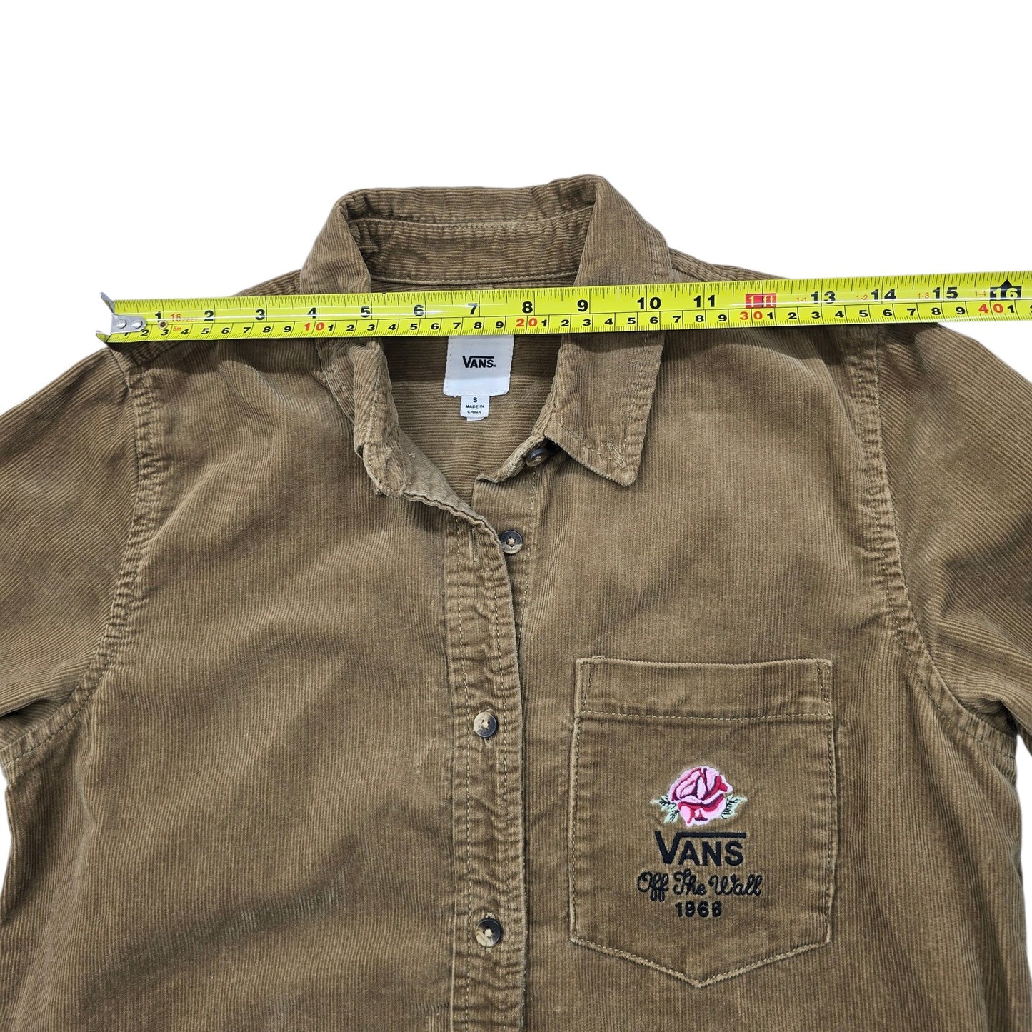 Vans Unisex Khaki Corduroy Button-Up Long Sleeve Shirt S