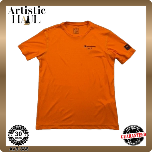 Champion Men's Orange T-Shirt – Size M, Short Sleeve, Crew Neck