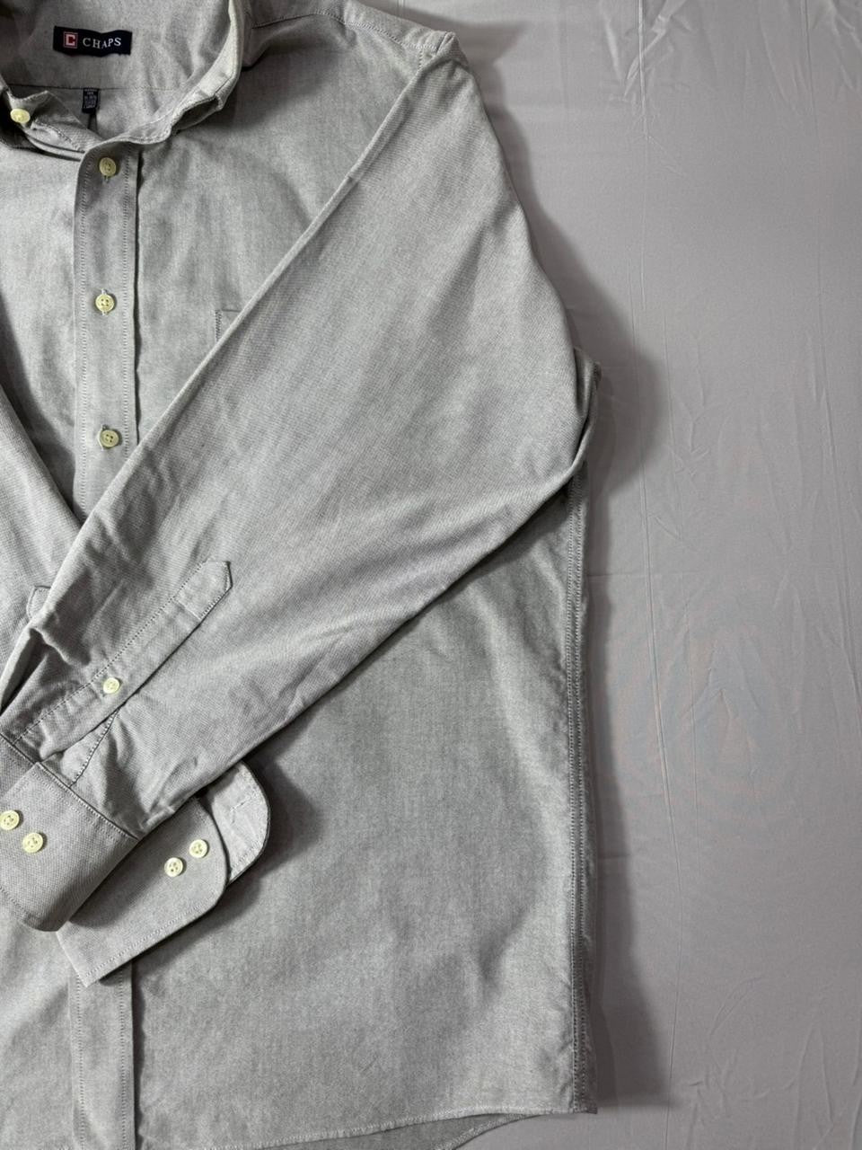 Chaps Gray Oxford Shirt Men's Large Wrinkle Free Button Down Long Sleeve