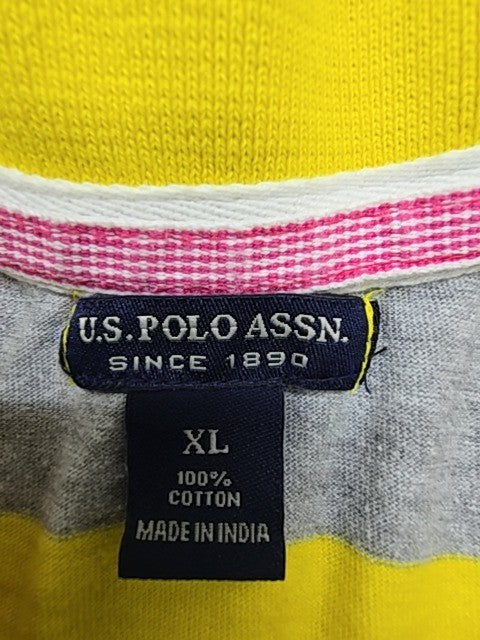 U.S. Polo Assn Boys Yellow Gray Striped Polo Shirt XL Button Front