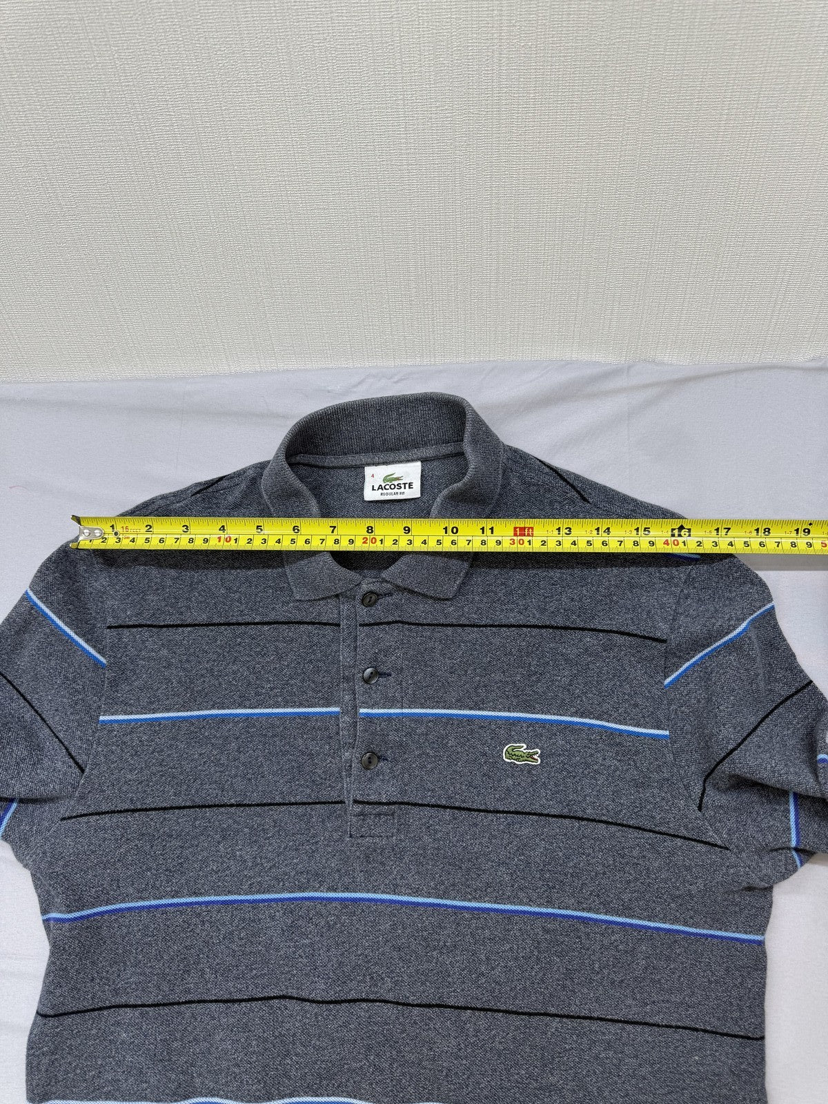 Lacoste Men's Polo Shirt Size 4 Gray Stripe Cotton F8330
