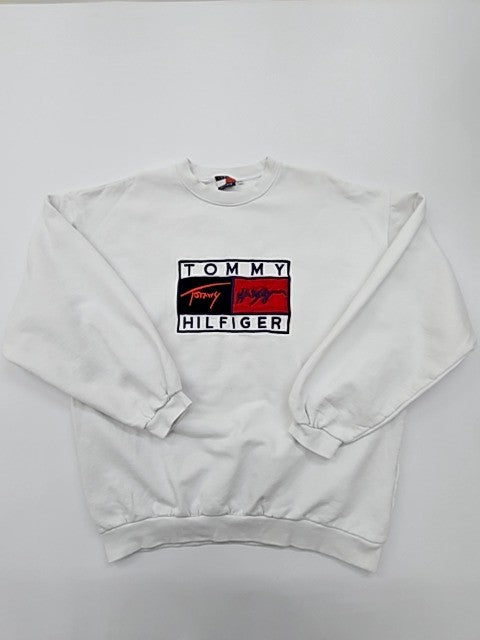 Tommy Hilfiger Men's White Sweatshirt – Size XXL, Logo, Pullover