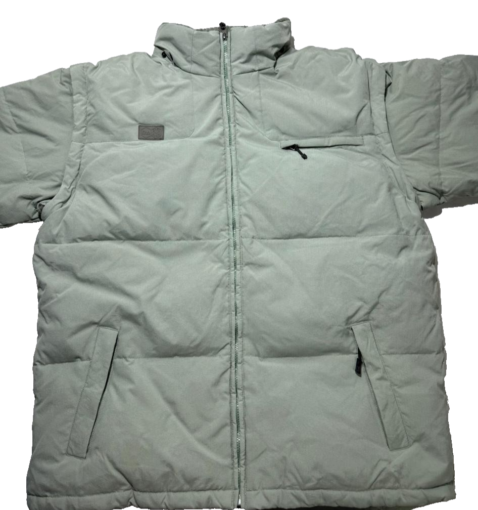 Fila Men's Puffer Jacket XXL Light Green Padded Winter Coat High Neck Zip Pocket