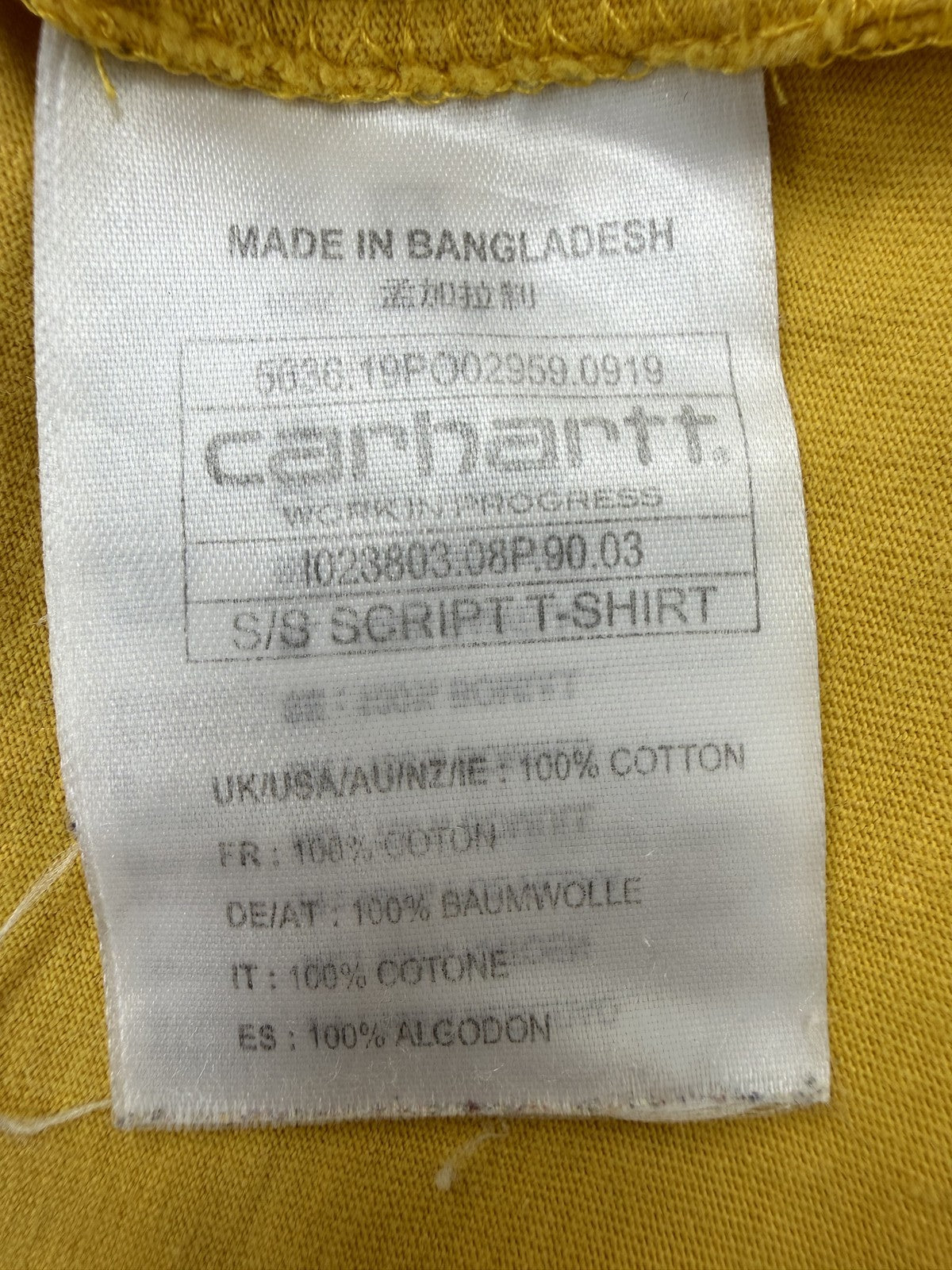 Carhartt Script Logo T-Shirt Yellow Men's Size M Short Sleeve