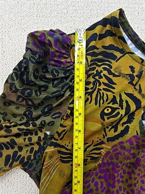 Desigual Women's L Leopard Print Puffed Sleeve Blouse Multicolor