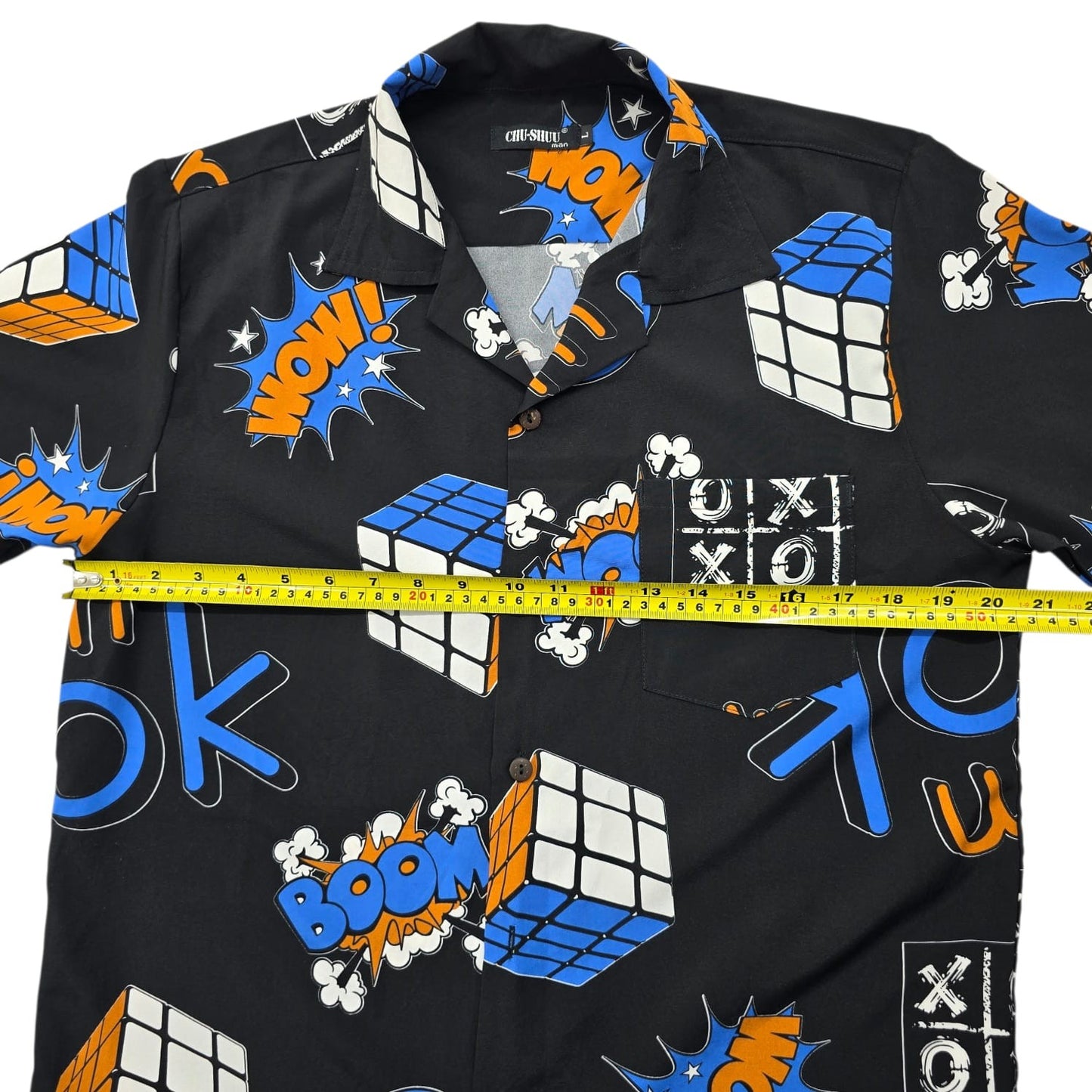 CuRaSING Men's Black Rubik's Cube Print Button-Down Shirt