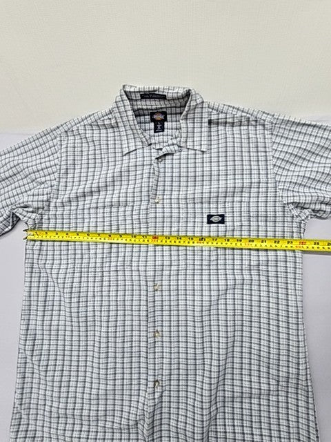 Dickies Men's Gray White Gingham Short Sleeve Button Down Shirt L