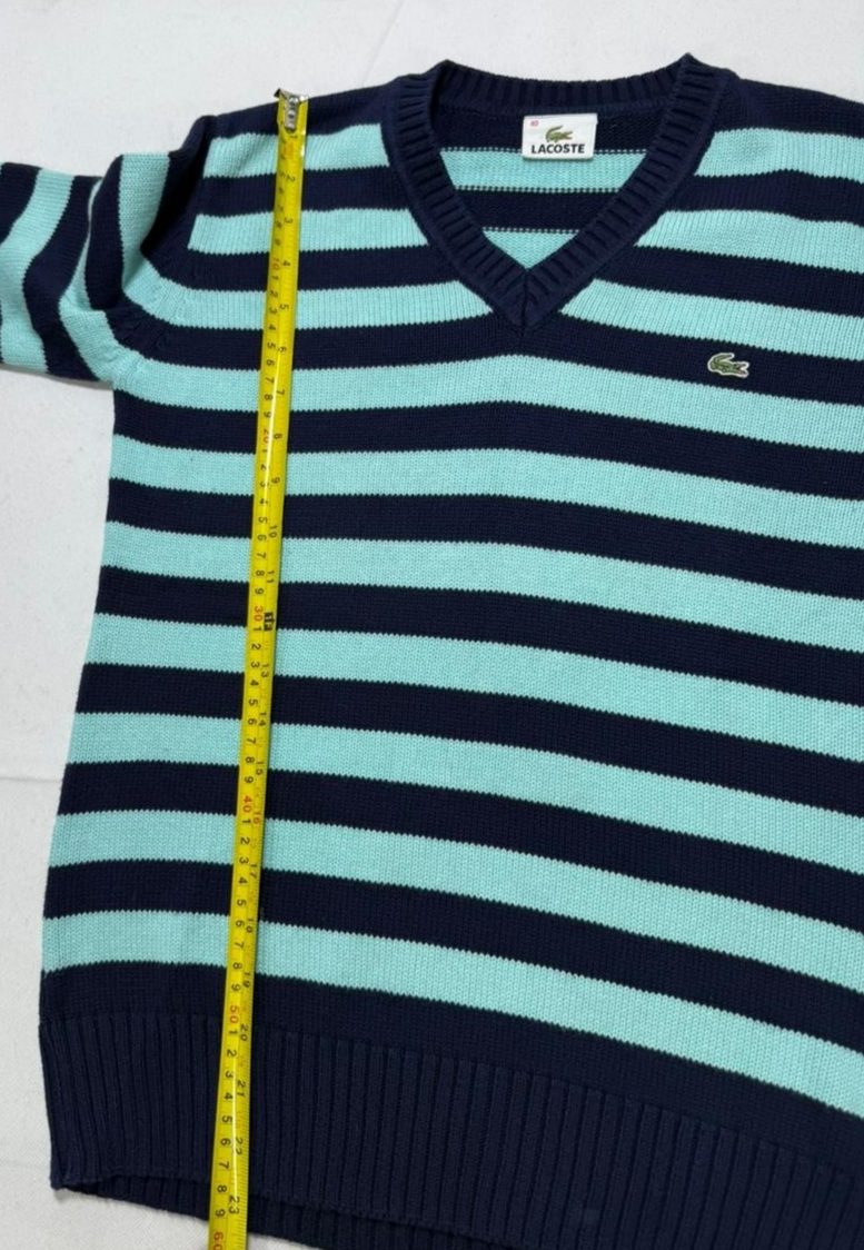 Lacoste V-Neck Sweater Striped Stripes Long Sleeve - Size 40
