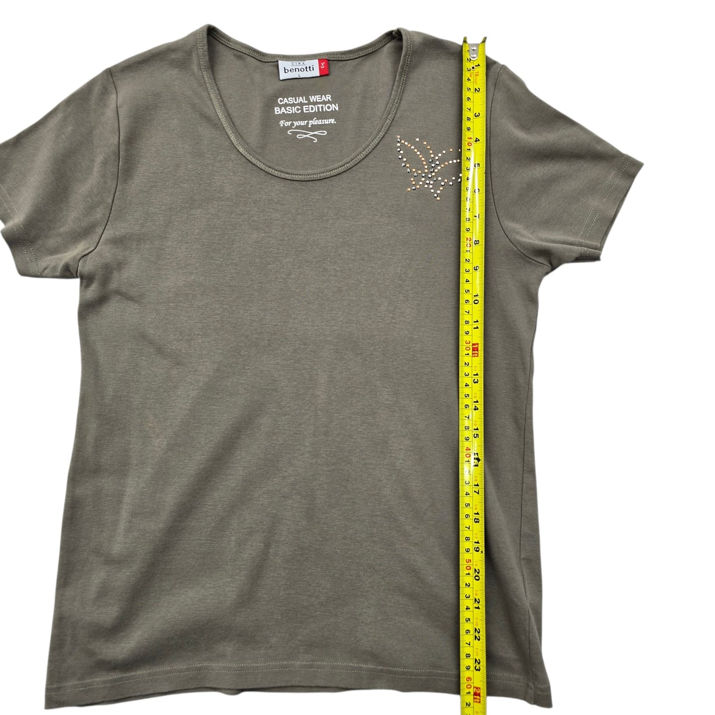 Benotti Boys L Olive Gray Rhinestone Graphic Crew Neck T-Shirt