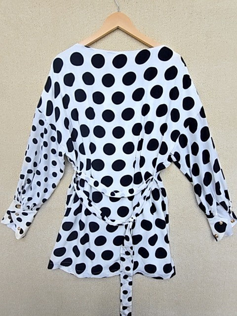 Mother of Pearl Black White Polka Dot Puff Sleeve Women's Dress