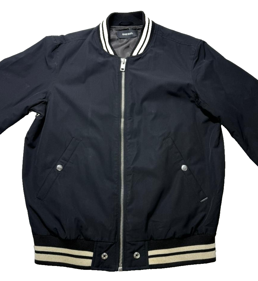 Men's Diesel Embroidered Logo Ribbed Collar Jacket, Black/Cream, Size Large