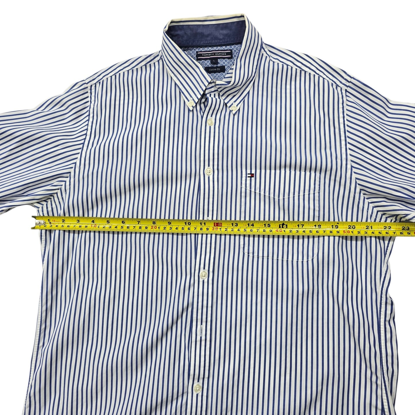 Tommy Hilfiger Men's Blue White Stripe Poplin Shirt Size L