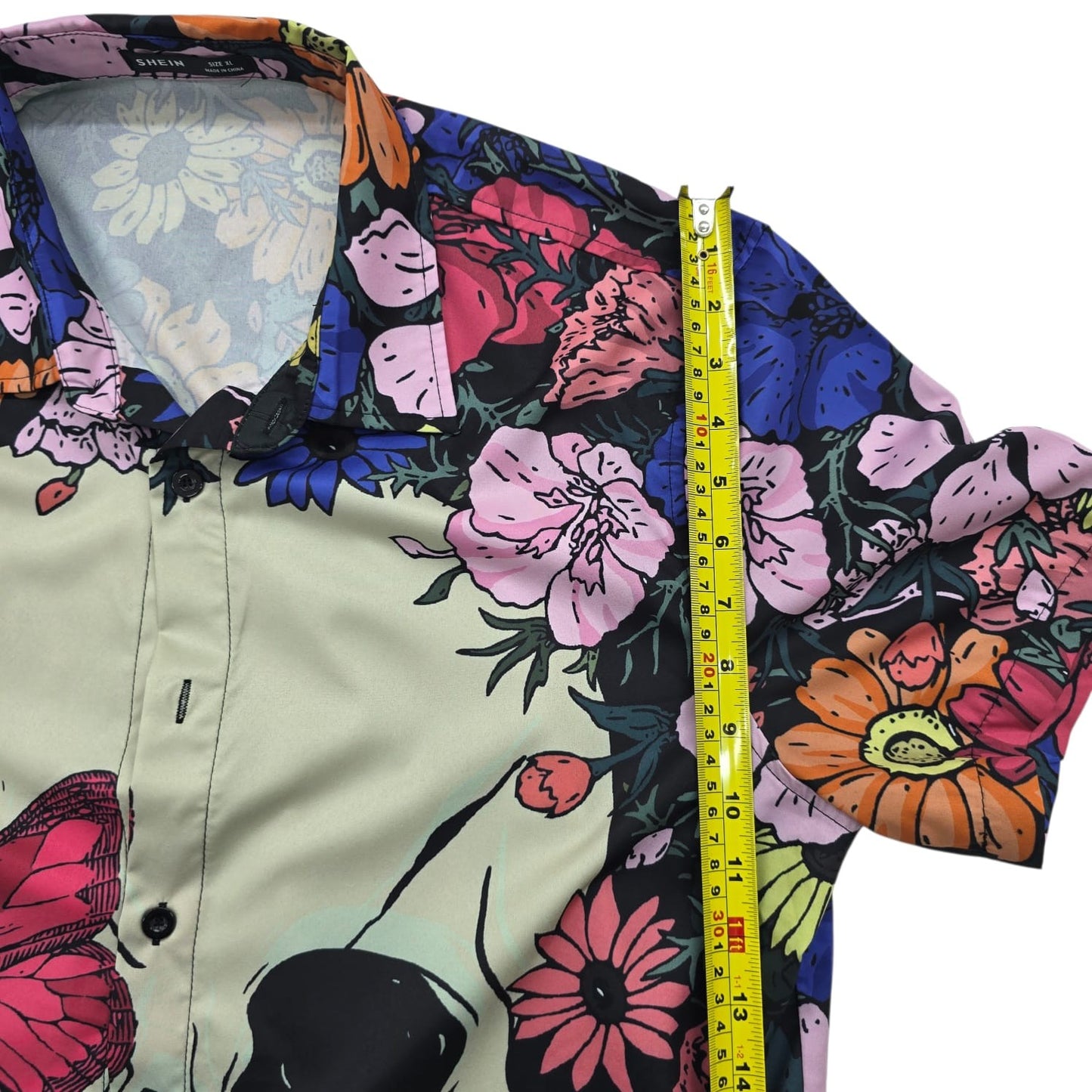 SHEIN Women's Multi-Color Skull Butterfly Floral Button-Up XL