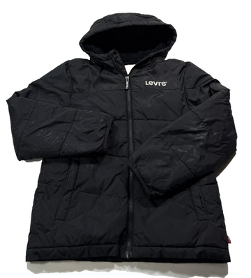 Levi'S Black Puffy Zip-Up Hooded Jacket Kids Size 14A - Vintage Style