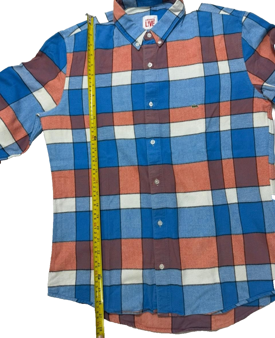 Lacoste Live Men's Long Sleeve Button Down Shirt Plaid Check Blue Orange White