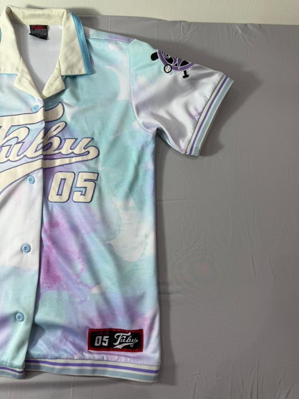 FUBU Button Up Baseball Jersey Shirt Men's Size S Pastel Tie Dye