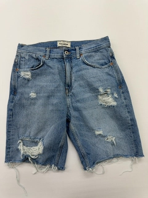 Pull&Bear Men Light Blue Distressed Denim Shorts Size 38 Relaxed