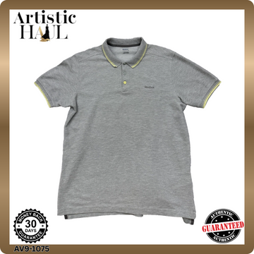 Reebok Grey Polo Shirt Men's M Short Sleeve Yellow Trim