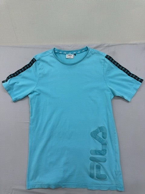 Fila Turquoise Logo T-Shirt 15-16Y Short Sleeve Contrast Bands NWT