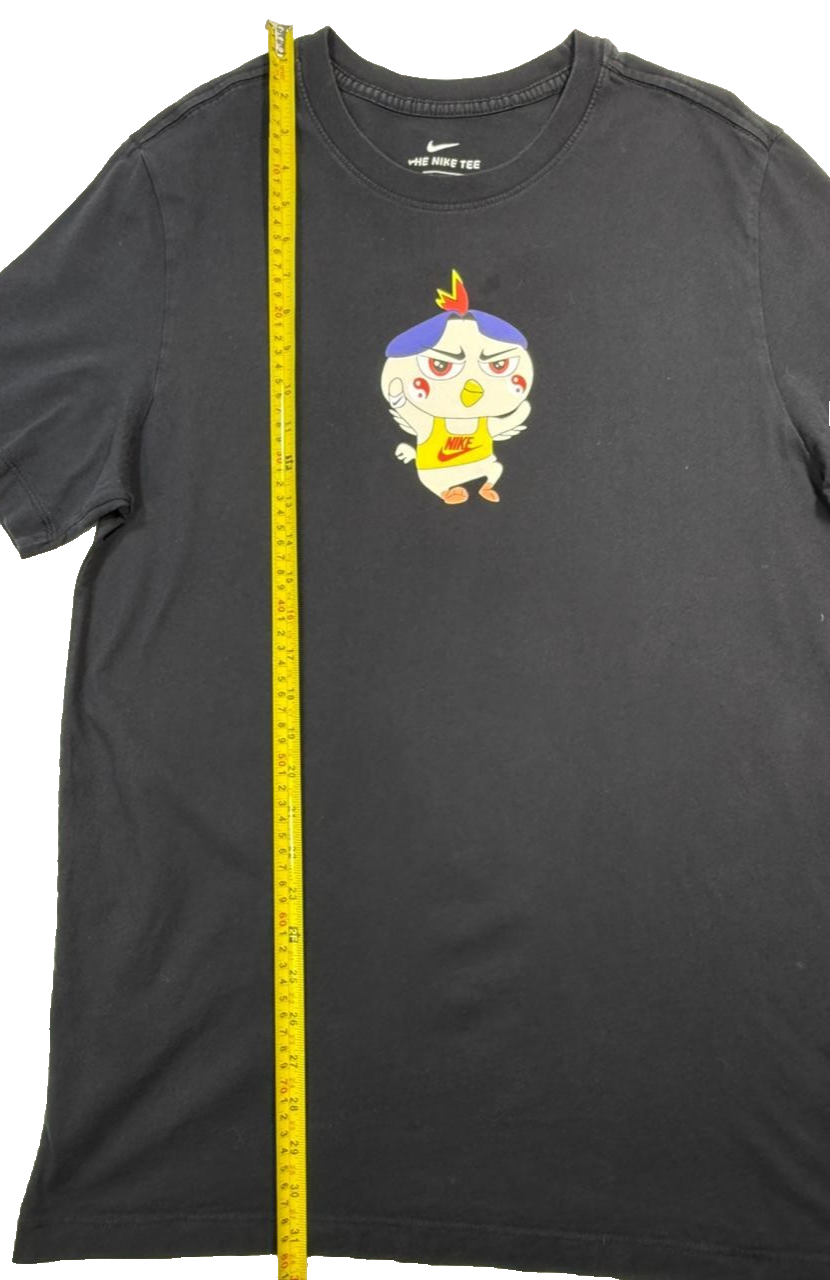 Black Nike Sportswear Cartoon Printing Sports Round Collar Male T-Shirt - Size L