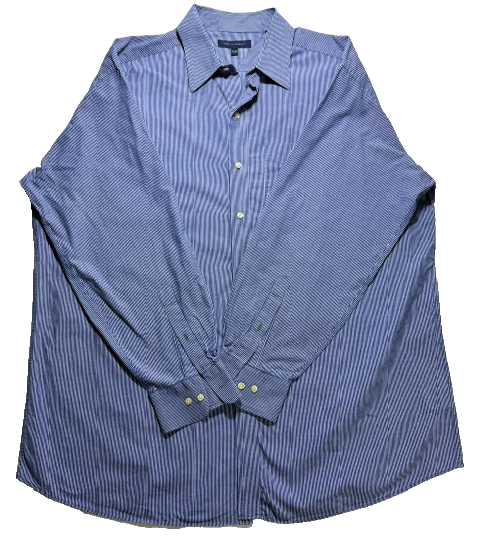 Tommy Hilfiger Men's Shirt | Size XL 34-35 | Blue White Striped