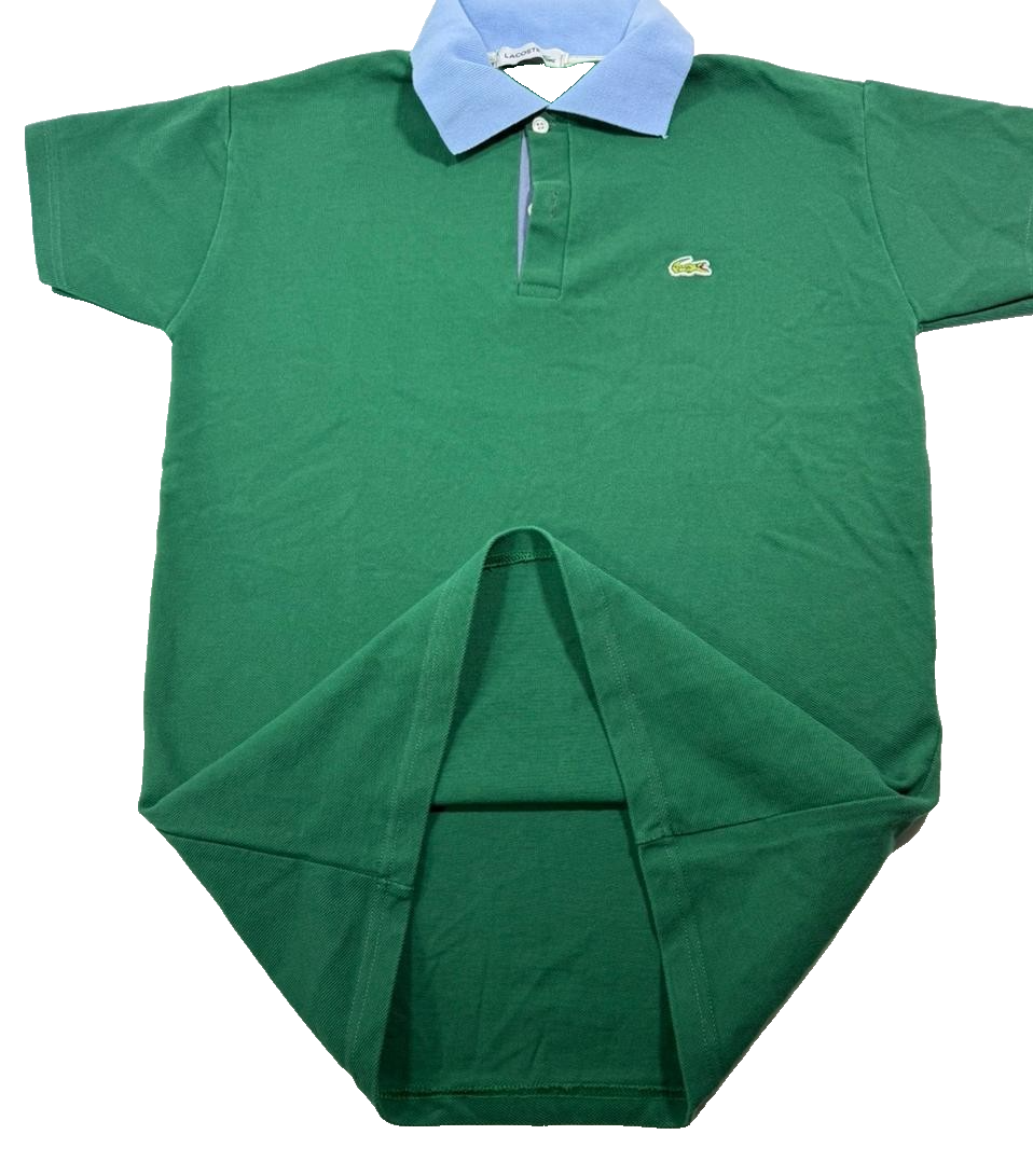 Lacoste Green Cotton Polo Shirt, Men's L, Light Blue Collar, Short Sleeve