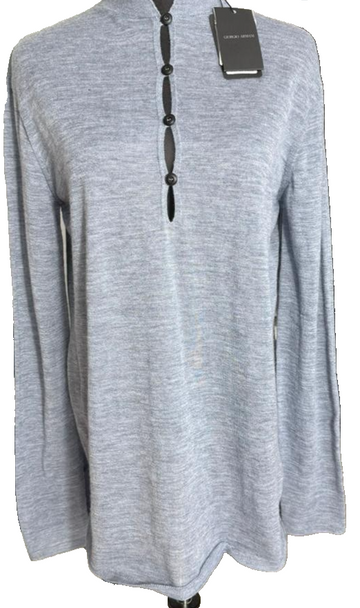 BNWT Giorgio Armani Light Blue Long-Sleeved Henley Shirt - Size 42