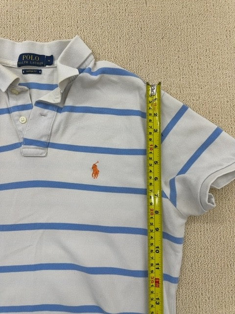 Polo Ralph Lauren Men's White Navy Stripe Short Sleeve M Custom Fit