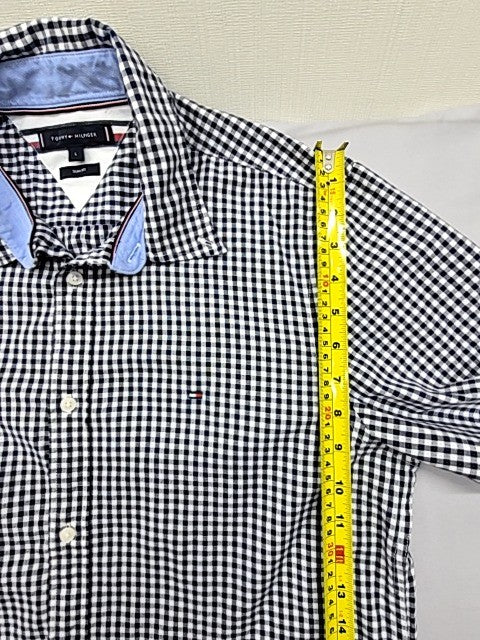 Tommy Hilfiger Slim Fit L Black White Gingham Check Dress Shirt Button-Up