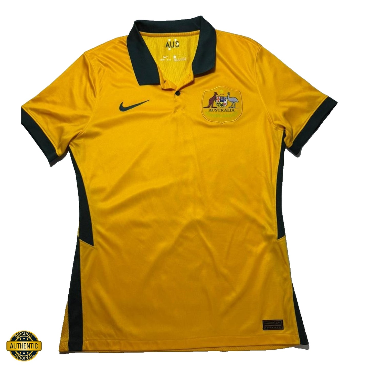 Men Nike Australia Jersey Home 2014 Aus Dri-FIT Yellow Green Shirt Size L