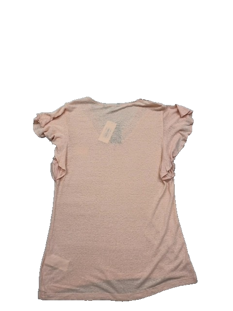 Lauren Ralph Lauren Women's Pale Pink Ruffle Lace V-Neck Short Sleeve Top M