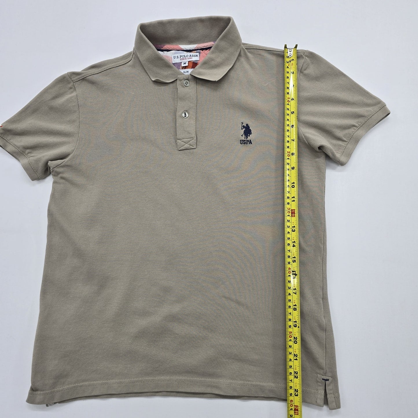 U.S. Polo Assn Men Tan Slim Polo Shirt Size M Cotton Pique Logo Collared