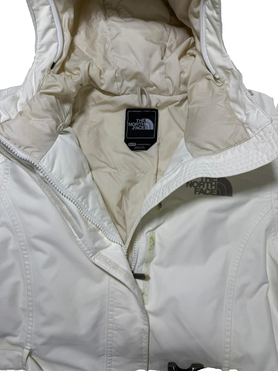 The North Face White/Grey Belted Logo Nylon Insulated Winter Jacket XS