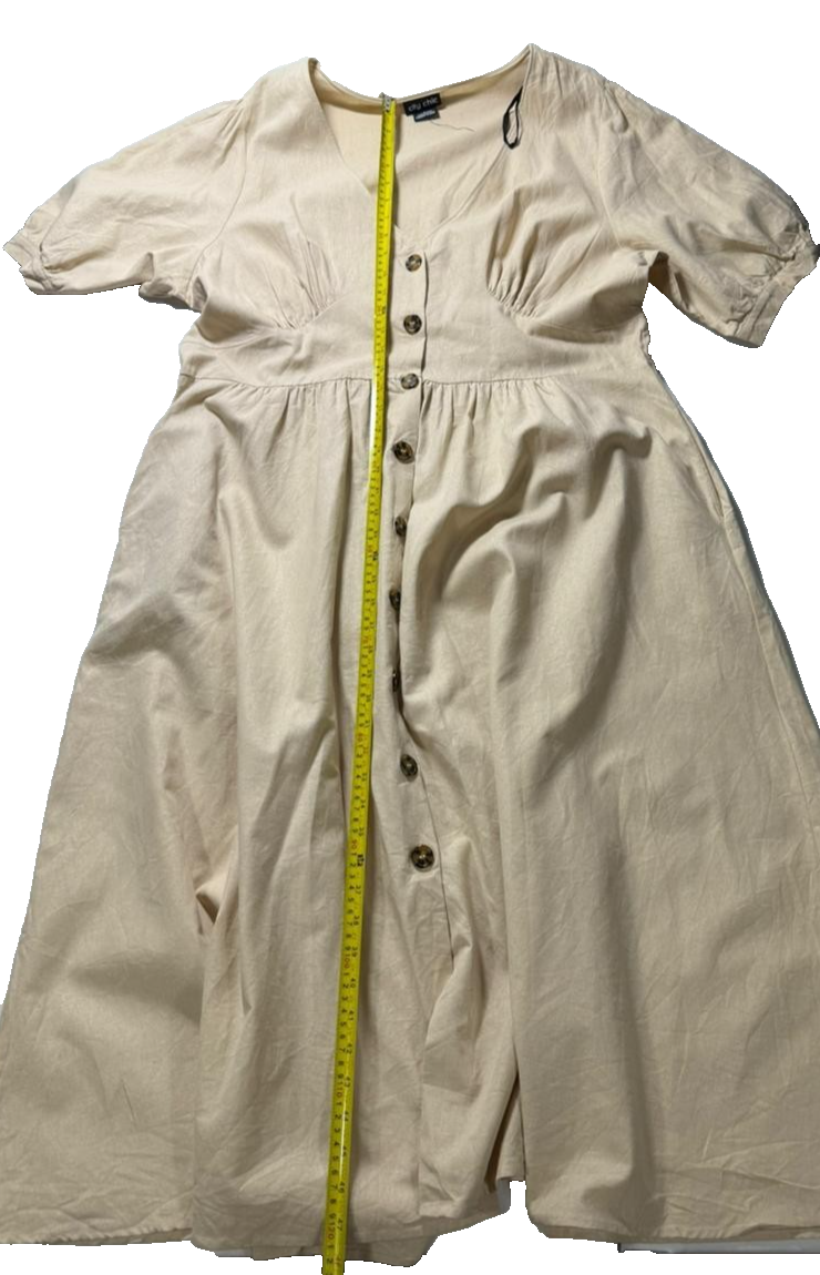 Korean Summer V-Neck Relaxed Maxi Oat Beige Dress - Size M