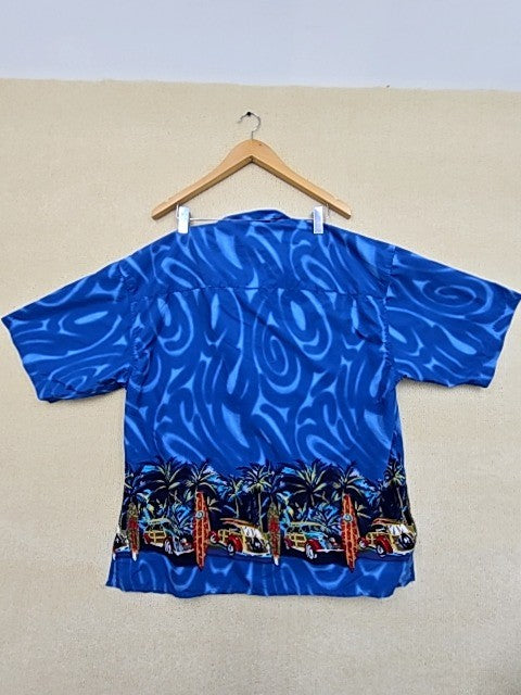 Coconut Pier Men's Blue Surf Beach Button-Down Shirt XL Vintage