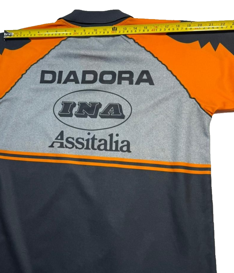 Diadora As Roma 1990S Grey Orange Training Shirt Ina Assitalia Logo L