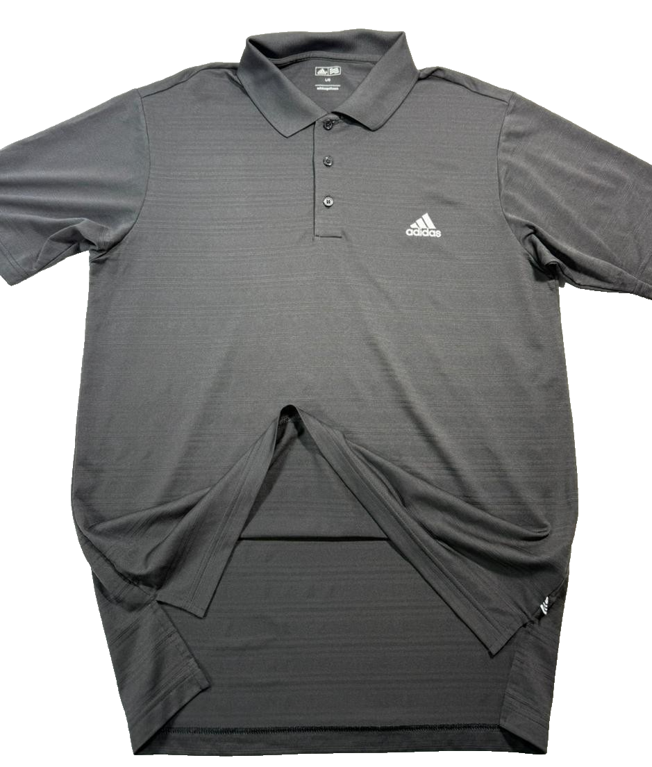 Adidas Men's Black Golf Polo Shirt Climalite Textured Stripe Logo Size L