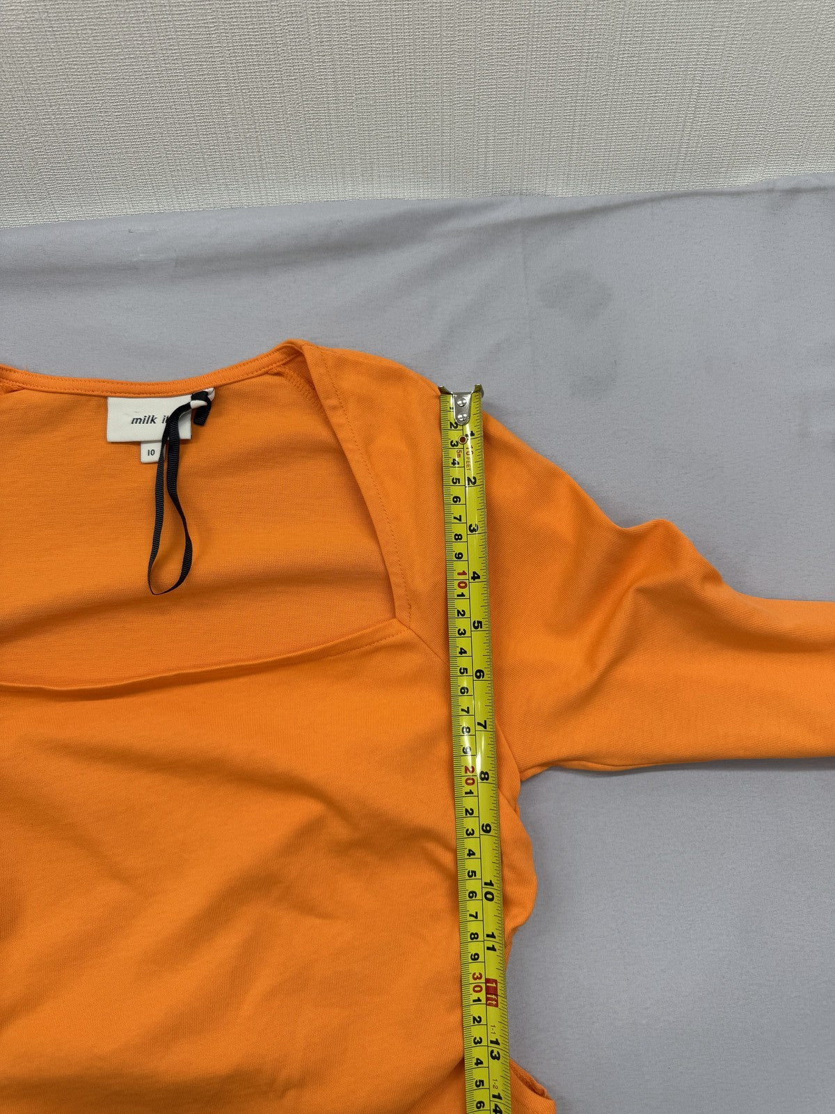 Milk It Orange Ruched Square Neck Long Sleeve Top Size 10