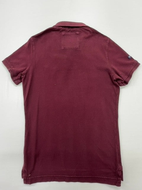 Superdry Men Burgundy Vintage Destroyed Polo Shirt Size S Classic Pique