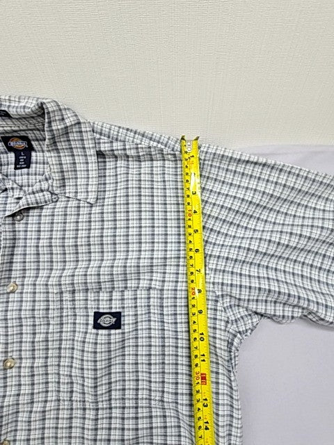 Dickies Men's Gray White Gingham Short Sleeve Button Down Shirt L