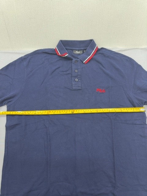 Fila Men's Navy Striped Collar Polo Shirt XL Cotton Pique Short Sleeve